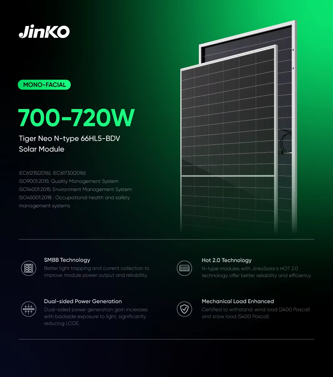710-735W N-Type Bifacial Solar Panel JINKO Tiger Neo - Image 2